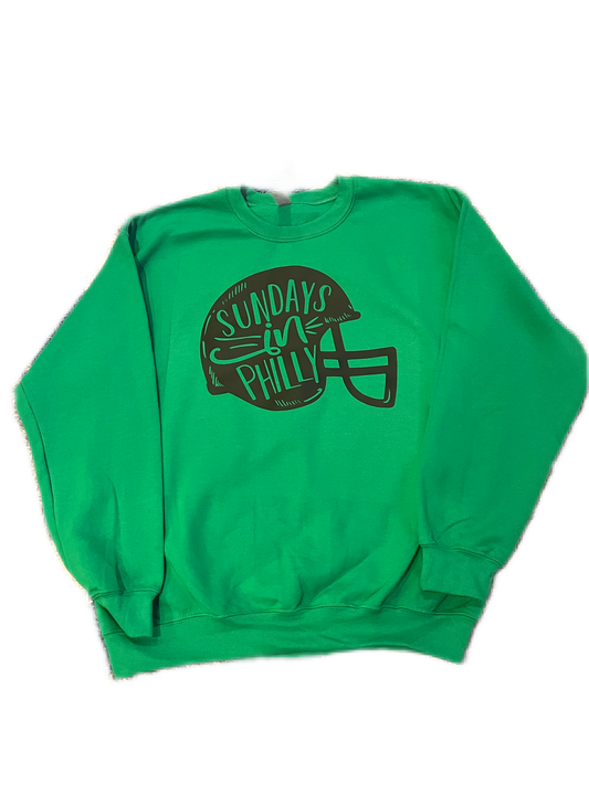 Sundays in Philly kelly green helmet crewneck