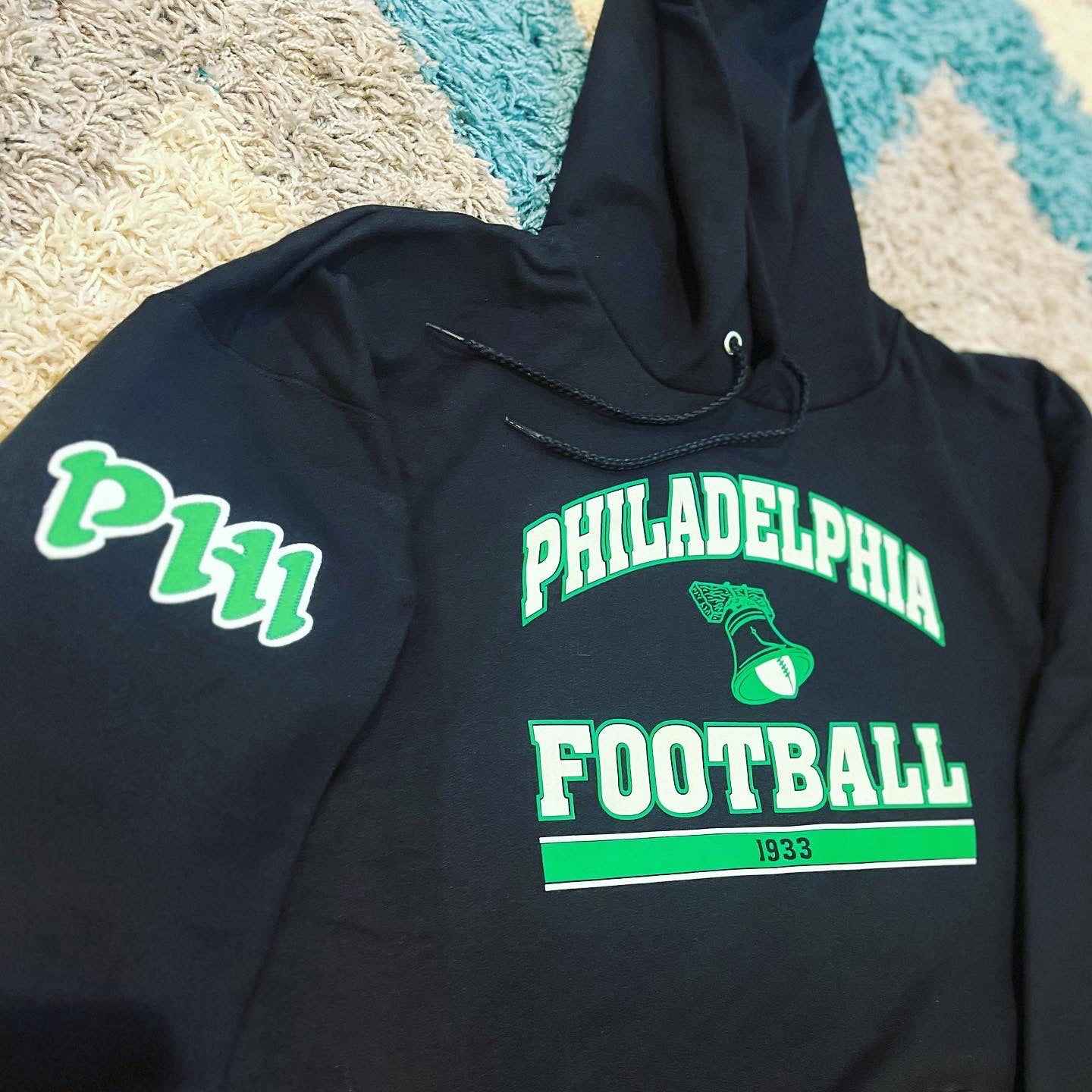 Philadelphia Football Arched- black hoodie with patch